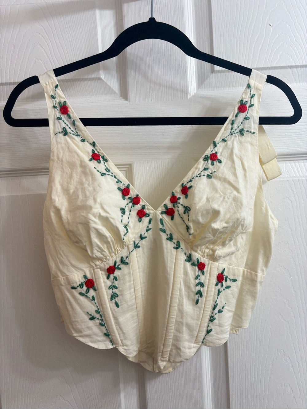 LPA Cream Embroidered Floral V-Neck Corset